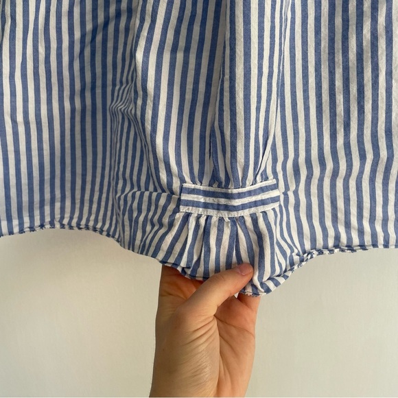 Trovata Birds of Paradise Carla High Neck Blouse Blue White Striped Top XS - Picture 9 of 15
